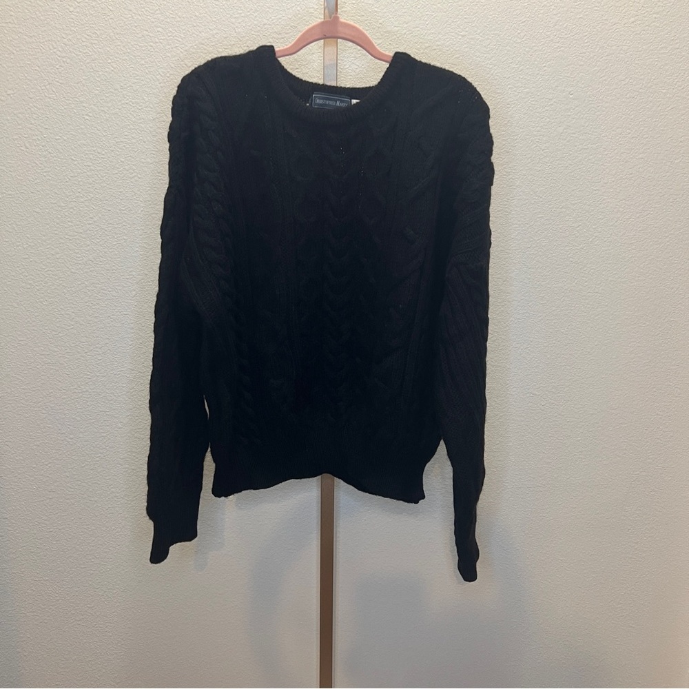 Black Cable Knit Crewneck Sweater - Unknown Brand